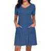 imageCHICGAL Summer Dresses for Women V Neck Short Sleeve Casual Loose T Shirt Sundress Beach Cover Ups with PocketsBlue