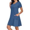 imageCHICGAL Summer Dresses for Women V Neck Short Sleeve Casual Loose T Shirt Sundress Beach Cover Ups with PocketsBlue