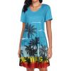 imageCHICGAL Summer Dresses for Women V Neck Short Sleeve Casual Loose T Shirt Sundress Beach Cover Ups with PocketsBlue Beach