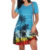 imageCHICGAL Summer Dresses for Women V Neck Short Sleeve Casual Loose T Shirt Sundress Beach Cover Ups with PocketsBlue Beach