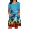 imageCHICGAL Summer Dresses for Women V Neck Short Sleeve Casual Loose T Shirt Sundress Beach Cover Ups with PocketsBlue Beach