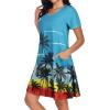 imageCHICGAL Summer Dresses for Women V Neck Short Sleeve Casual Loose T Shirt Sundress Beach Cover Ups with PocketsBlue Beach