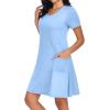imageCHICGAL Summer Dresses for Women V Neck Short Sleeve Casual Loose T Shirt Sundress Beach Cover Ups with PocketsLight Blue