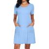imageCHICGAL Summer Dresses for Women V Neck Short Sleeve Casual Loose T Shirt Sundress Beach Cover Ups with PocketsLight Blue