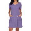 imageCHICGAL Summer Dresses for Women V Neck Short Sleeve Casual Loose T Shirt Sundress Beach Cover Ups with PocketsLight Purple