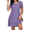 imageCHICGAL Summer Dresses for Women V Neck Short Sleeve Casual Loose T Shirt Sundress Beach Cover Ups with PocketsLight Purple