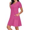 imageCHICGAL Summer Dresses for Women V Neck Short Sleeve Casual Loose T Shirt Sundress Beach Cover Ups with PocketsRose Red