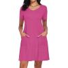 imageCHICGAL Summer Dresses for Women V Neck Short Sleeve Casual Loose T Shirt Sundress Beach Cover Ups with PocketsRose Red