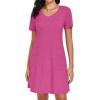 imageCHICGAL Summer Dresses for Women V Neck Short Sleeve Casual Loose T Shirt Sundress Beach Cover Ups with PocketsRose Red