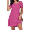 imageCHICGAL Summer Dresses for Women V Neck Short Sleeve Casual Loose T Shirt Sundress Beach Cover Ups with PocketsRose Red