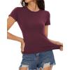 imageWomens Basic Tees Summer Short Sleeve Shirts Slim Fit Tight T Shirt Going Out Tops01burgundy
