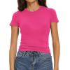 imageWomens Basic Tees Summer Short Sleeve Shirts Slim Fit Tight T Shirt Going Out Tops01hot Pink