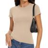 imageWomens Basic Tees Summer Short Sleeve Shirts Slim Fit Tight T Shirt Going Out Tops01khaki