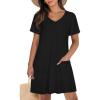 imageCHICGAL Summer Dresses for Women V Neck Short Sleeve Casual Loose T Shirt Sundress Beach Cover Ups with PocketsBlack