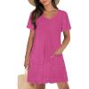 imageCHICGAL Summer Dresses for Women V Neck Short Sleeve Casual Loose T Shirt Sundress Beach Cover Ups with PocketsRose Red