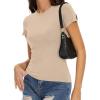 imageWomens Basic Tees Summer Short Sleeve Shirts Slim Fit Tight T Shirt Going Out Tops01khaki