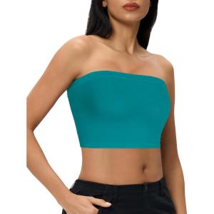 imageTube Tops for Women Summer Crop Top Basic Casual Bandeau Going Out Strapless Short ShirtAzure Blue
