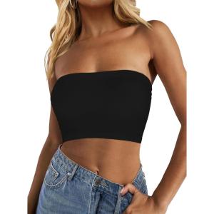 imageTube Tops for Women Summer Crop Top Basic Casual Bandeau Going Out Strapless Short ShirtBlack