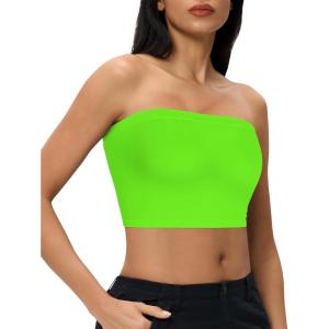 imageTube Tops for Women Summer Crop Top Basic Casual Bandeau Going Out Strapless Short ShirtNeon Green