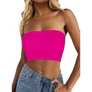 imageTube Tops for Women Summer Crop Top Basic Casual Bandeau Going Out Strapless Short ShirtNeon Pink
