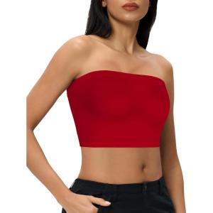 imageTube Tops for Women Summer Crop Top Basic Casual Bandeau Going Out Strapless Short ShirtRed