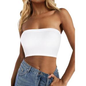 imageTube Tops for Women Summer Crop Top Basic Casual Bandeau Going Out Strapless Short ShirtWhite