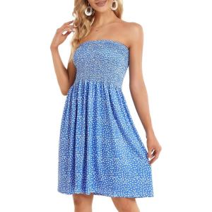 imageCHICGAL Womens Coverup Dress Bohemian Beach Dress Strapless Floral Print Coverup Dresses Blue Polka dot2XL