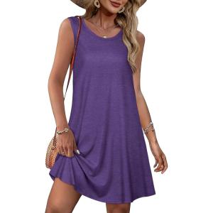 imageSummer Dresses for Women Beach Boho Sleeveless Vintage Floral Flowy Pocket Tshirt Tank SundressesDark Purple