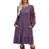 imageBerydress Fall Sweater Dresses for Women 2025 Long Sleeve Crewneck Flowy Babydoll Winter Casual Midi Dress with PocketsPurple