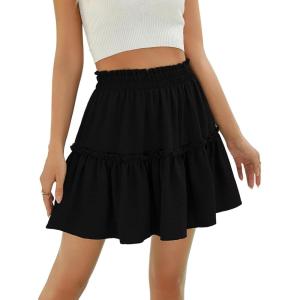 imageBerydress Womens Ruffle Mini Skirt 2025 Trendy Beach Vacation High Waisted Tiered A Line Casual Summer Boho Flowy SkirtsBlack