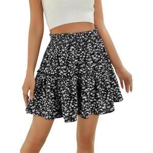 imageBerydress Womens Ruffle Mini Skirt 2025 Trendy Beach Vacation High Waisted Tiered A Line Casual Summer Boho Flowy SkirtsBlack Floral
