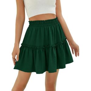 imageBerydress Womens Ruffle Mini Skirt 2025 Trendy Beach Vacation High Waisted Tiered A Line Casual Summer Boho Flowy SkirtsDark Green