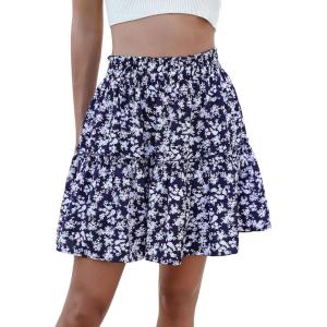 imageBerydress Womens Ruffle Mini Skirt 2025 Trendy Beach Vacation High Waisted Tiered A Line Casual Summer Boho Flowy SkirtsNavy Floral