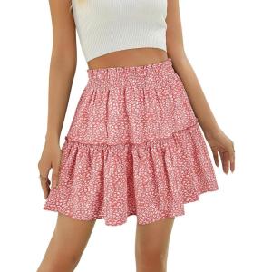imageBerydress Womens Ruffle Mini Skirt 2025 Trendy Beach Vacation High Waisted Tiered A Line Casual Summer Boho Flowy SkirtsPink Floral