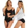 imageCHICGAL 2 Pieces Women Beach Sarong Bathing Suit Wrap Skirt Sheer Bikini Swimsuit Cover Ups for SwimwearA White and Black
