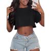 imageCrop Tops for Women Casual Short Sleeve T Shirts Summer Basic Top Crew Neck Oversized Cropped TeesBlack