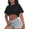imageCrop Tops for Women Casual Short Sleeve T Shirts Summer Basic Top Crew Neck Oversized Cropped TeesBlack
