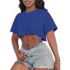 imageCrop Tops for Women Casual Short Sleeve T Shirts Summer Basic Top Crew Neck Oversized Cropped TeesBlue