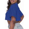 imageCrop Tops for Women Casual Short Sleeve T Shirts Summer Basic Top Crew Neck Oversized Cropped TeesBlue