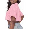 imageCrop Tops for Women Casual Short Sleeve T Shirts Summer Basic Top Crew Neck Oversized Cropped TeesPink
