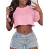 imageCrop Tops for Women Casual Short Sleeve T Shirts Summer Basic Top Crew Neck Oversized Cropped TeesPink