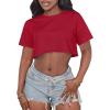 imageCrop Tops for Women Casual Short Sleeve T Shirts Summer Basic Top Crew Neck Oversized Cropped TeesRed