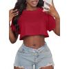imageCrop Tops for Women Casual Short Sleeve T Shirts Summer Basic Top Crew Neck Oversized Cropped TeesRed