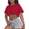 imageCrop Tops for Women Casual Short Sleeve T Shirts Summer Basic Top Crew Neck Oversized Cropped TeesRed