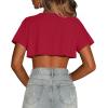imageCrop Tops for Women Casual Short Sleeve T Shirts Summer Basic Top Crew Neck Oversized Cropped TeesRed