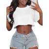 imageCrop Tops for Women Casual Short Sleeve T Shirts Summer Basic Top Crew Neck Oversized Cropped TeesWhite