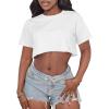 imageCrop Tops for Women Casual Short Sleeve T Shirts Summer Basic Top Crew Neck Oversized Cropped TeesWhite