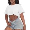 imageCrop Tops for Women Casual Short Sleeve T Shirts Summer Basic Top Crew Neck Oversized Cropped TeesWhite
