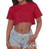 imageCrop Tops for Women Casual Short Sleeve T Shirts Summer Basic Top Crew Neck Oversized Cropped TeesRed