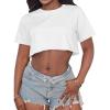 imageCrop Tops for Women Casual Short Sleeve T Shirts Summer Basic Top Crew Neck Oversized Cropped TeesWhite
